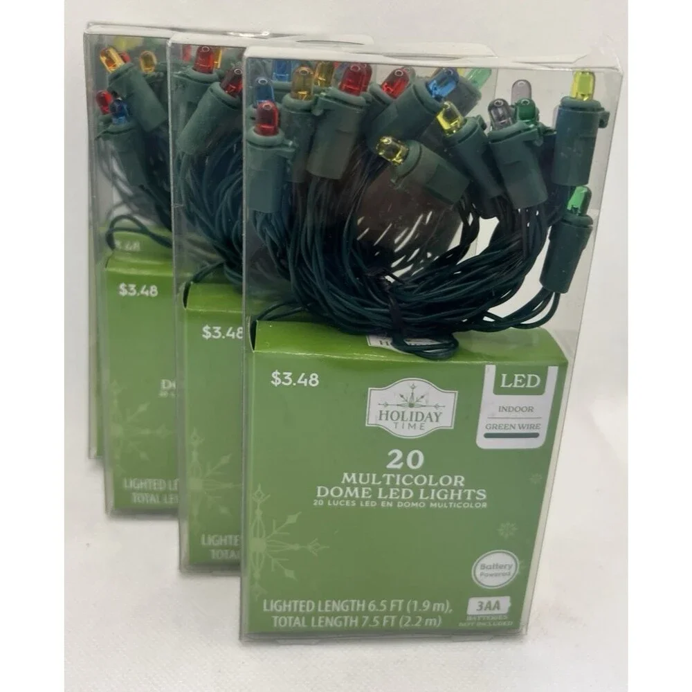 4 x 20 Count Battery-Operated LED Dome Christmas String Lights Multicolor, 6.5'
